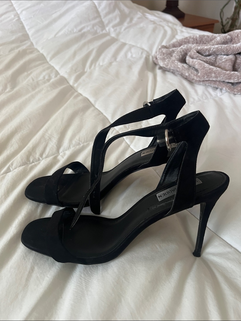 Steve Madden Black Suede Strappy Stiletto Sandals
